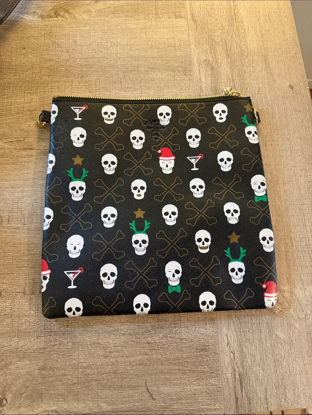 Black Festive Skull-Print Crossbody Bag